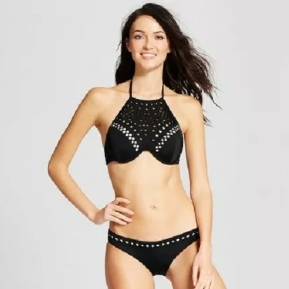 NWT Shade & Shore High Neck Halter Cutout Swim Top - Picture 2 of 7